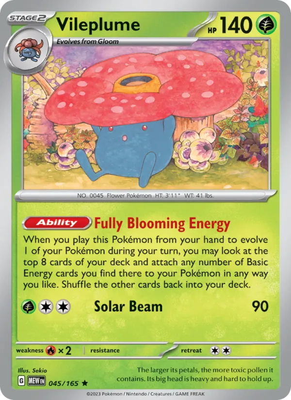 Kaart Vileplume uit 151, nummer 045/165