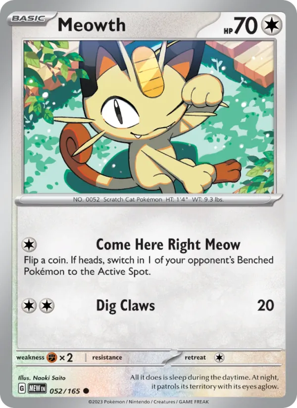 Kartu Meowth dari 151, nomor 052/165
