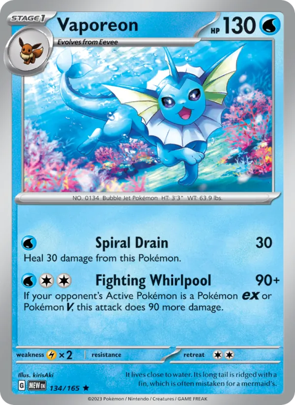 Kartu Vaporeon dari 151, nomor 134/165