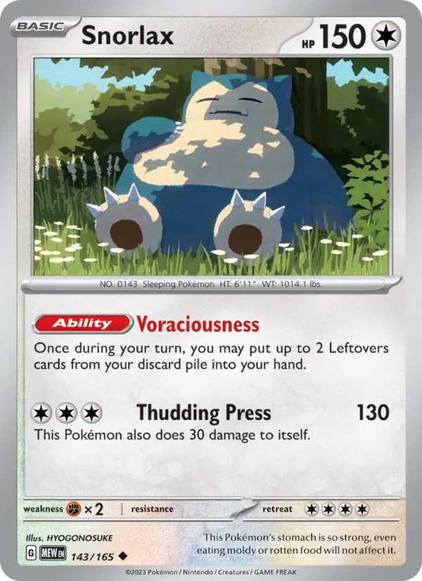 Kartu Snorlax dari 151, nomor 143/165