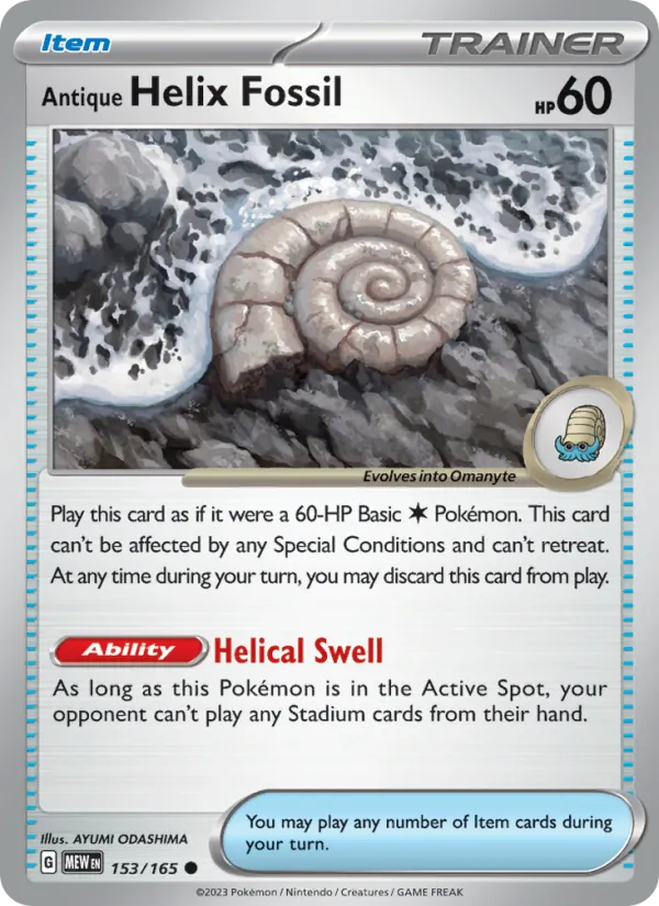 Kartu Antique Helix Fossil dari 151, nomor 153/165