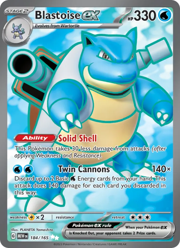 Blastoise ex card from 151, number 184/165