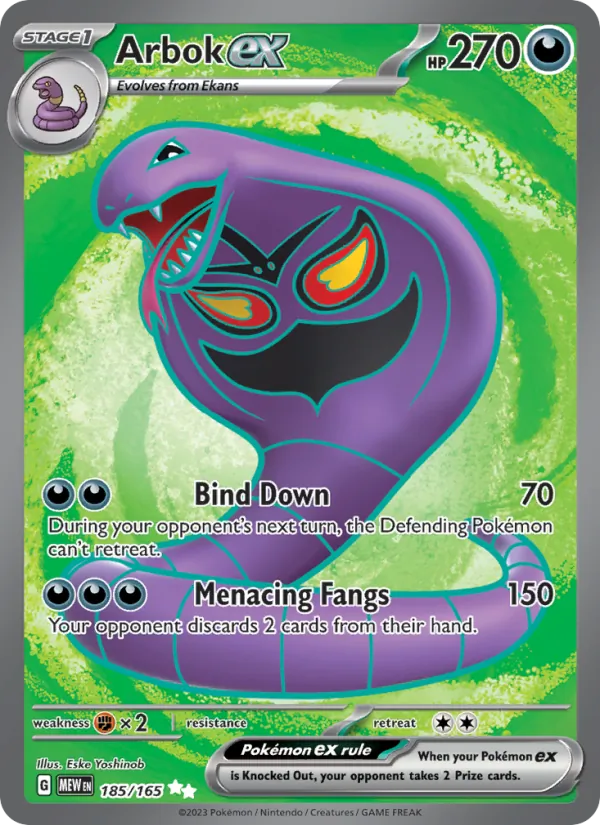 Arbok ex card from 151, number 185/165
