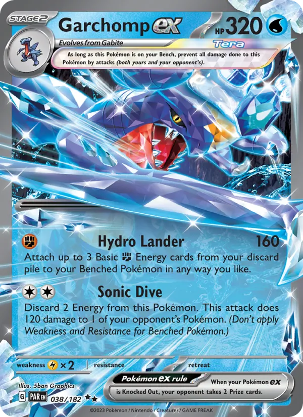 Kartu Garchomp ex dari Paradox Rift, nomor 038/182