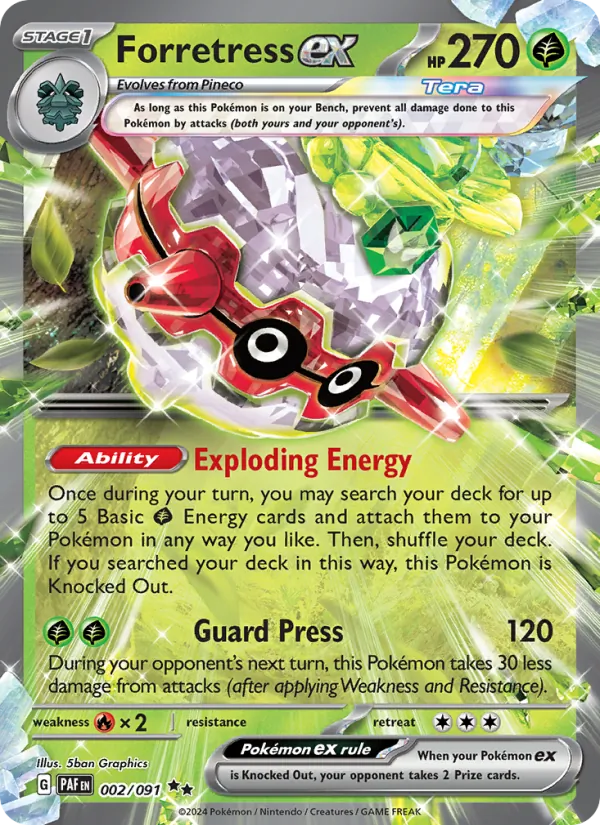 Kartu Forretress ex dari Paldean Fates, nomor 002/91