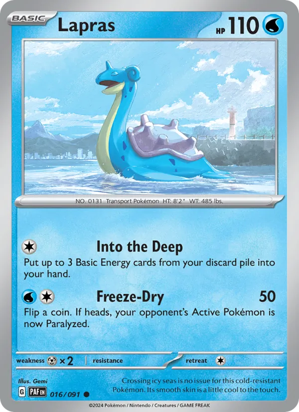 Kartu Lapras dari Paldean Fates, nomor 016/91