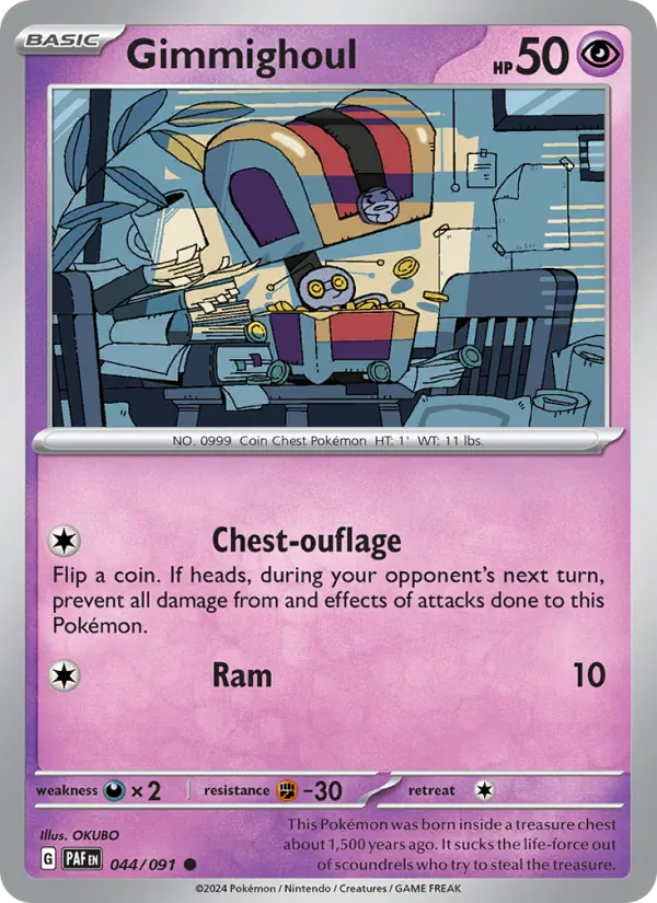 Kaart Gimmighoul uit Paldean Fates, nummer 044/91