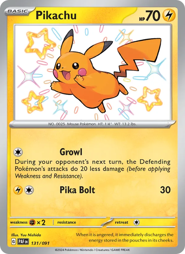 Pikachu card from Paldean Fates, number 131/91