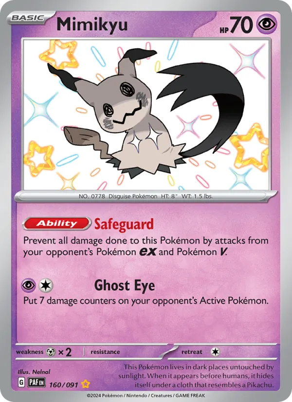 Mimikyu card from Paldean Fates, number 160/91