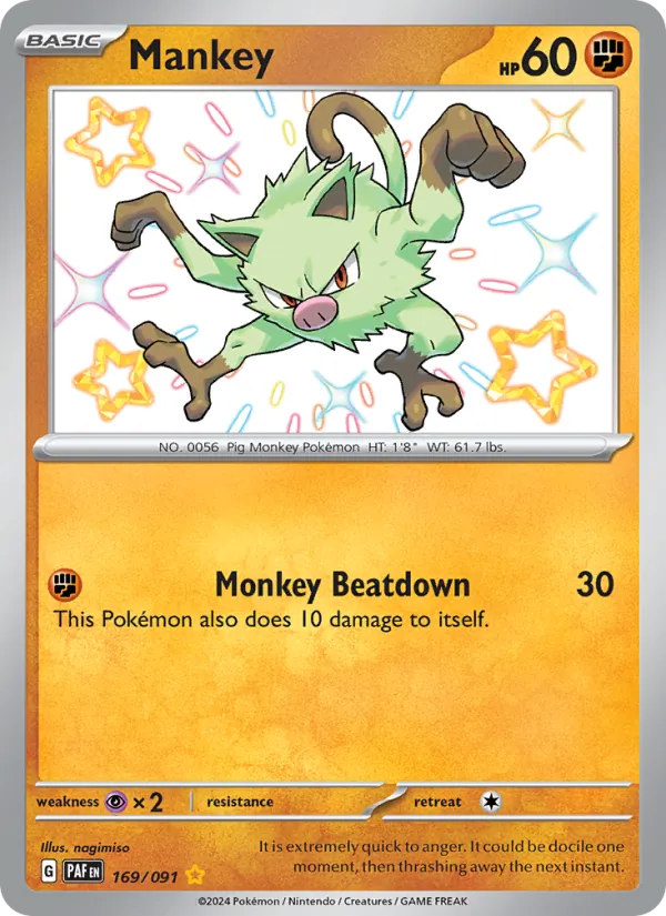 Kartu Mankey dari Paldean Fates, nomor 169/91