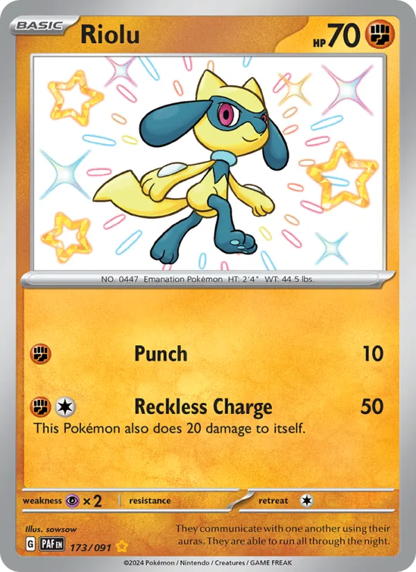 Riolu card from Paldean Fates, number 173/91