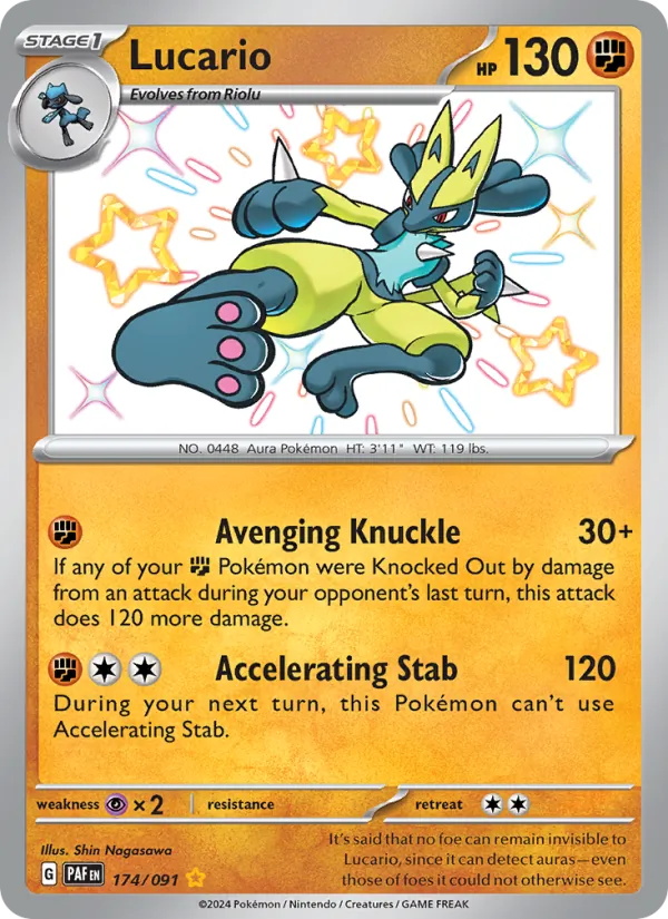 Lucario card from Paldean Fates, number 174/91