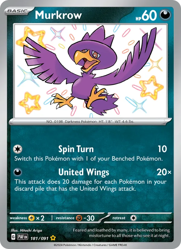 Kaart Murkrow uit Paldean Fates, nummer 181/91