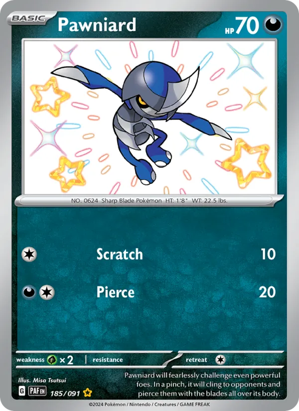 Pawniard card from Paldean Fates, number 185/91