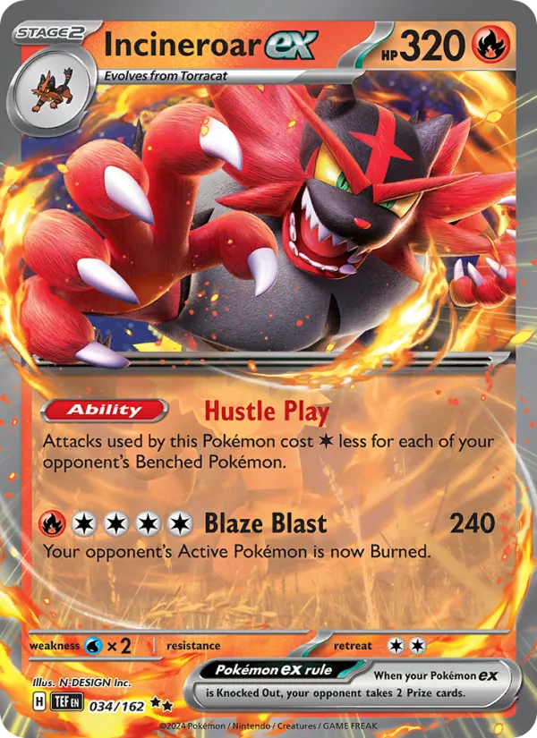 Kaart Incineroar ex uit Temporal Forces, nummer 034/162