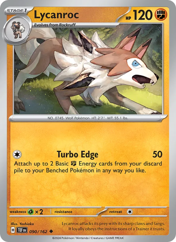 Kaart Lycanroc uit Temporal Forces, nummer 090/162