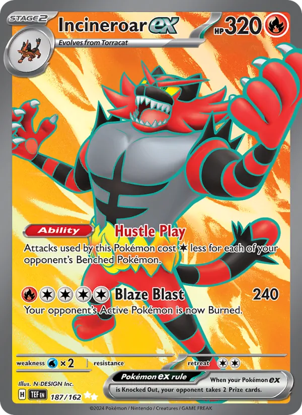 Kaart Incineroar ex uit Temporal Forces, nummer 187/162