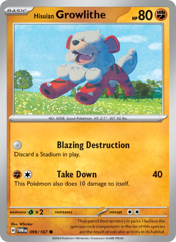 Kartu Hisuian Growlithe dari Twilight Masquerade, nomor 099/167