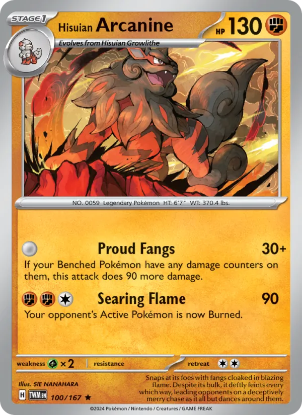 Kartu Hisuian Arcanine dari Twilight Masquerade, nomor 100/167