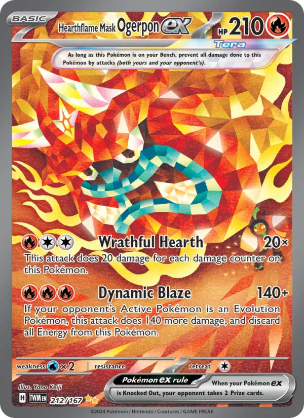 Hearthflame Mask Ogerpon ex card from Twilight Masquerade, number 212/167