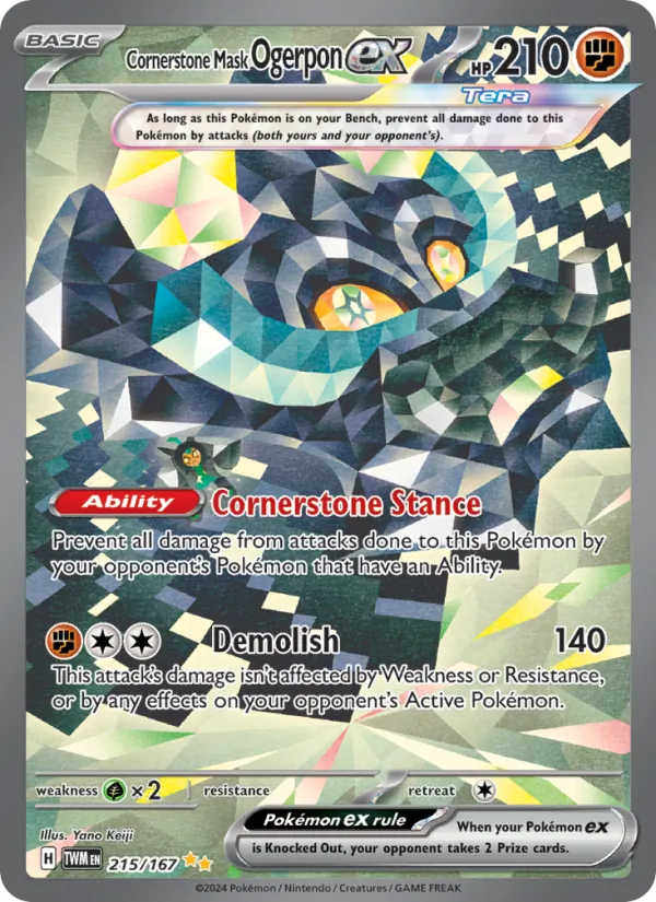 Cornerstone Mask Ogerpon ex card from Twilight Masquerade, number 215/167
