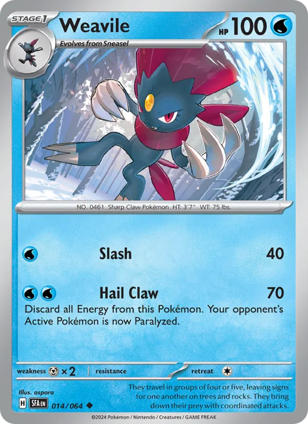 Kartu Weavile dari Shrouded Fable, nomor 014/64