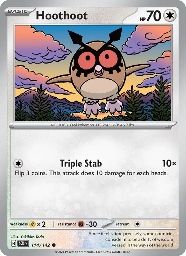 Kartu Hoothoot dari Stellar Crown, nomor 114/142