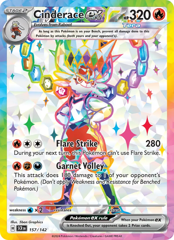 Kartu Cinderace ex dari Stellar Crown, nomor 157/142