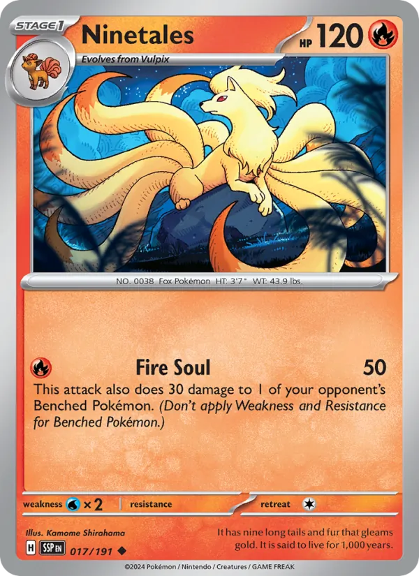 Kaart Ninetales uit Surging Sparks, nummer 017/191