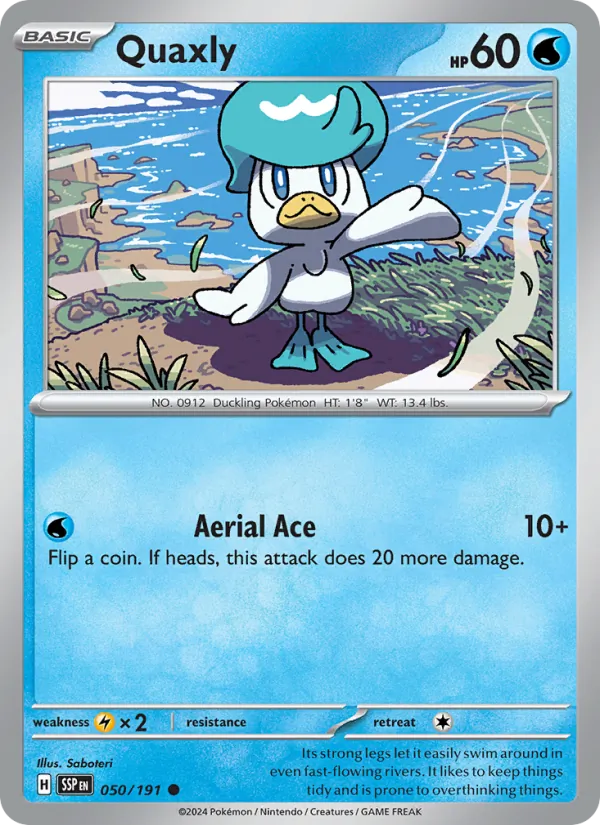 Quaxly card from Surging Sparks, number 050/191