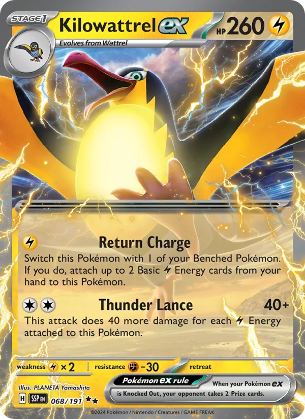 Kilowattrel ex card from Surging Sparks, number 068/191