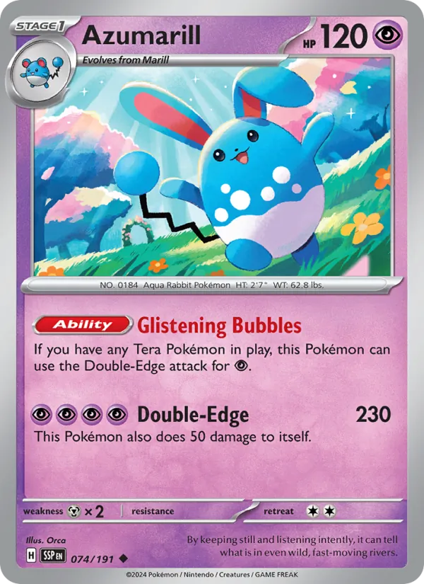 Kartu Azumarill dari Surging Sparks, nomor 074/191