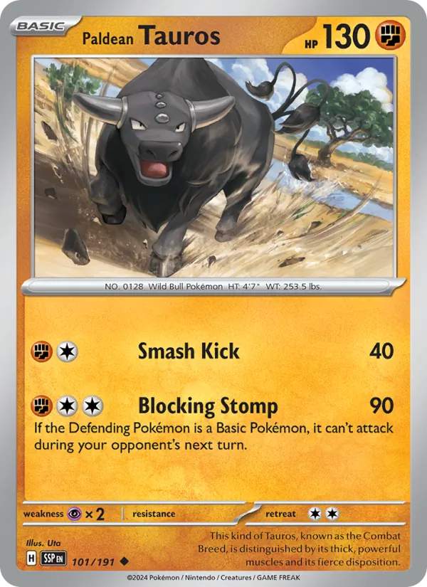 Kaart Paldean Tauros uit Surging Sparks, nummer 101/191