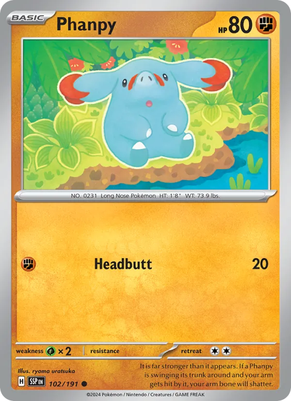 Kartu Phanpy dari Surging Sparks, nomor 102/191