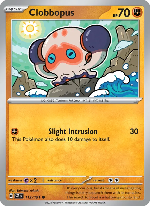 Clobbopus card from Surging Sparks, number 112/191