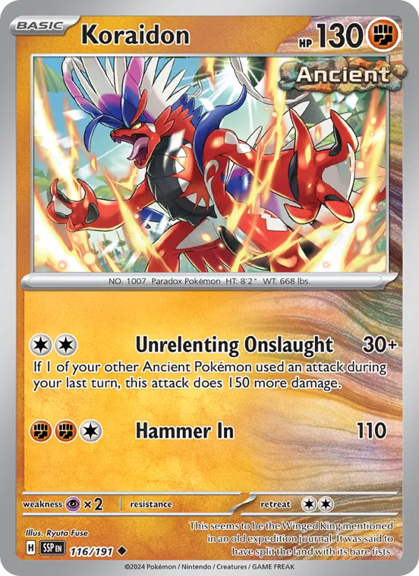 Kartu Koraidon dari Surging Sparks, nomor 116/191