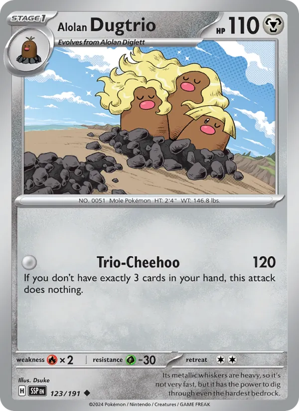 Kaart Alolan Dugtrio uit Surging Sparks, nummer 123/191