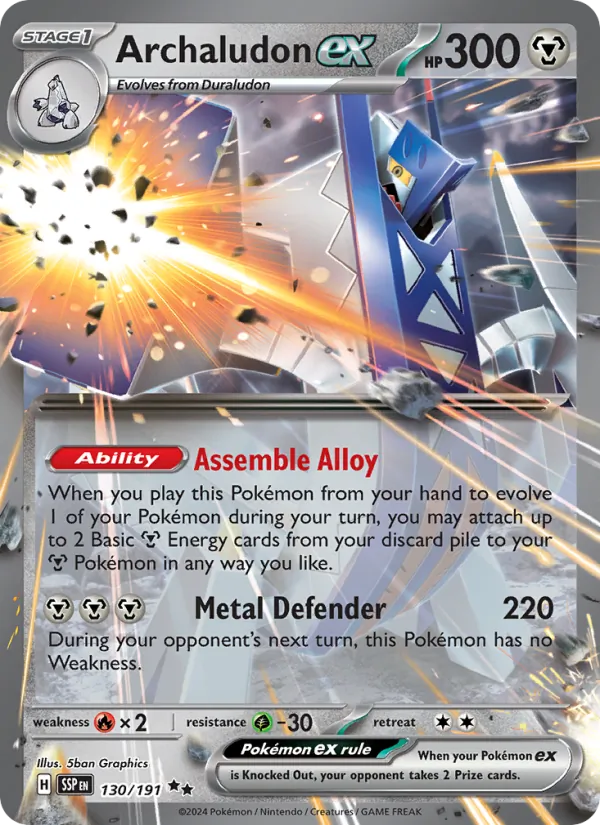 Kartu Archaludon ex dari Surging Sparks, nomor 130/191