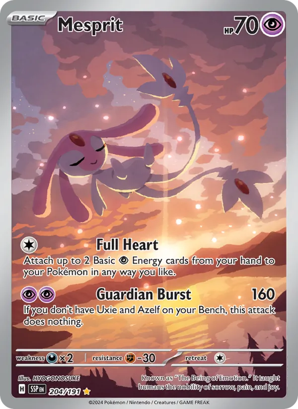 Mesprit card from Surging Sparks, number 204/191