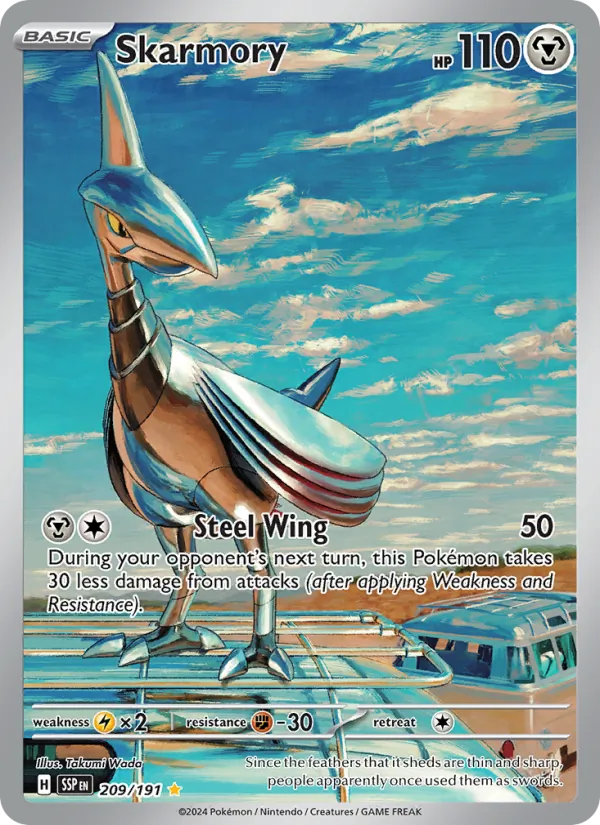 Skarmory card from Surging Sparks, number 209/191