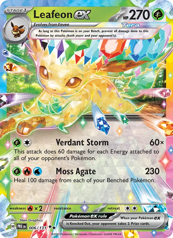 Kartu Leafeon ex dari Prismatic Evolutions, nomor 006/131