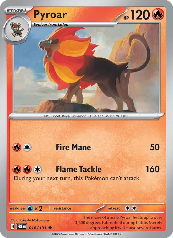 Kaart Pyroar uit Prismatic Evolutions, nummer 016/131