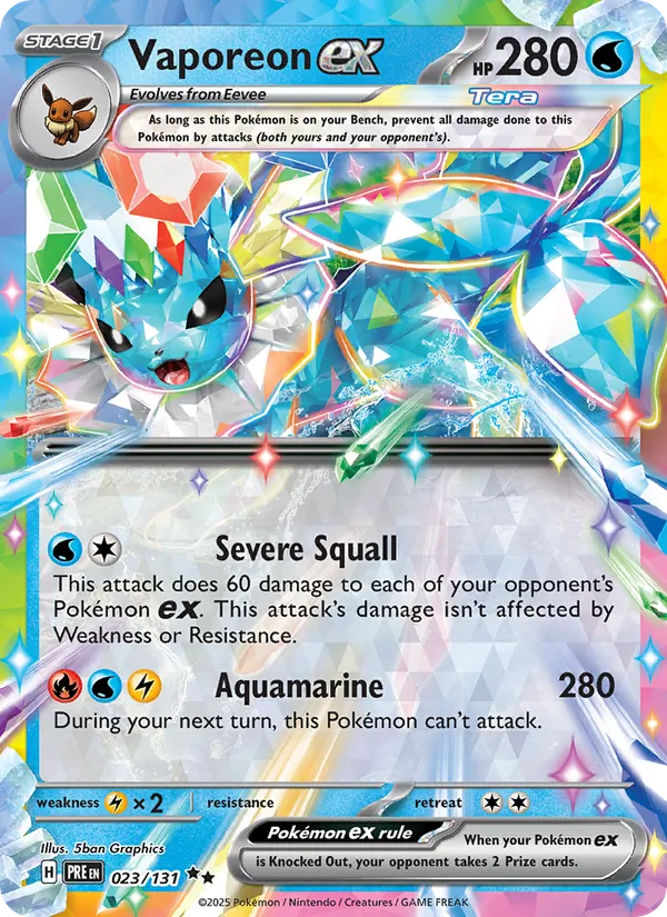 Kaart Vaporeon ex uit Prismatic Evolutions, nummer 023/131
