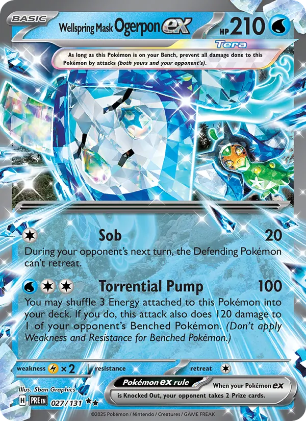 Kartu Wellspring Mask Ogerpon ex dari Prismatic Evolutions, nomor 027/131