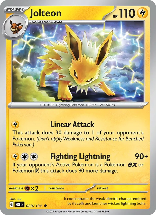 Kartu Jolteon dari Prismatic Evolutions, nomor 029/131