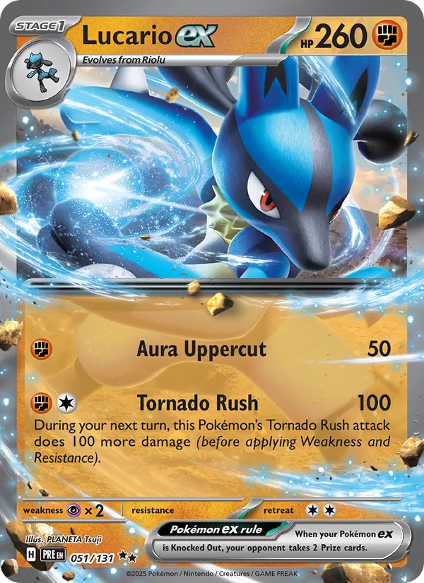 Kartu Lucario ex dari Prismatic Evolutions, nomor 051/131