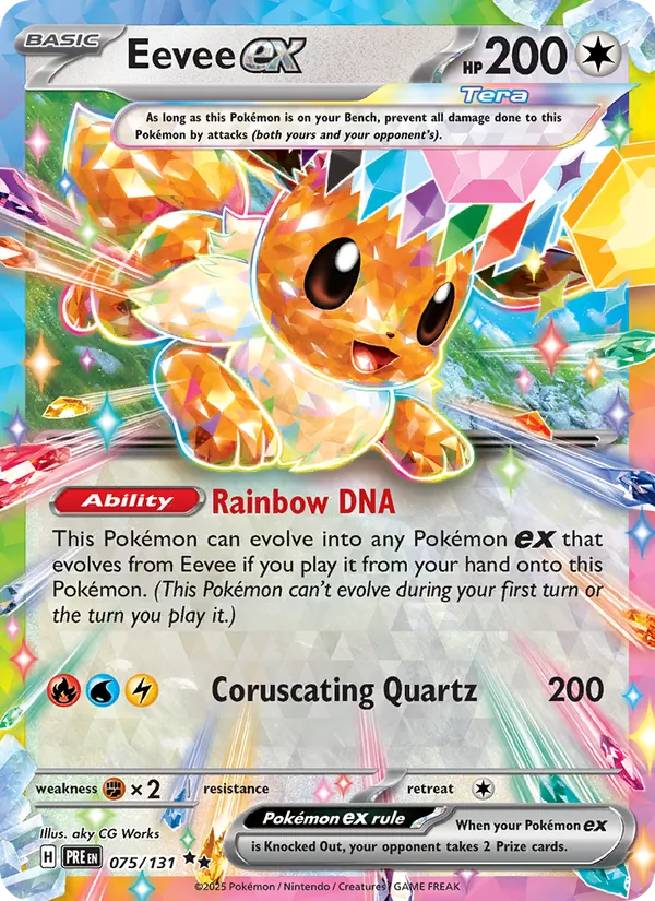 Eevee ex card from Prismatic Evolutions, number 075/131