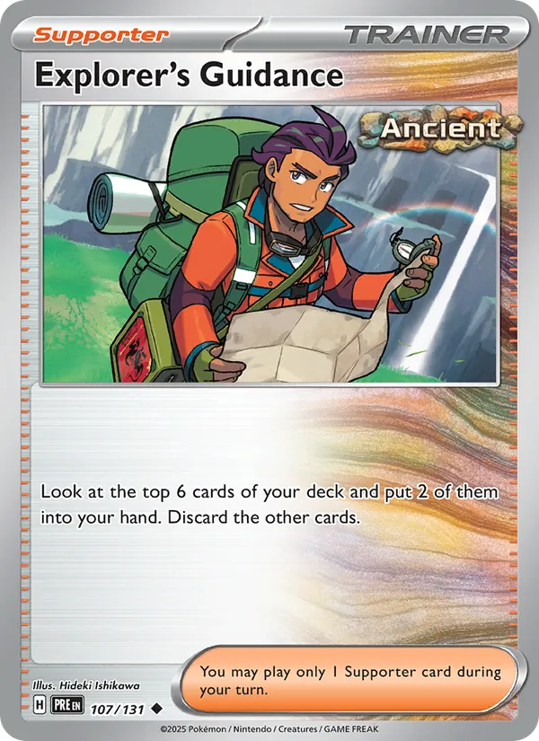 Kartu Explorer's Guidance dari Prismatic Evolutions, nomor 107/131