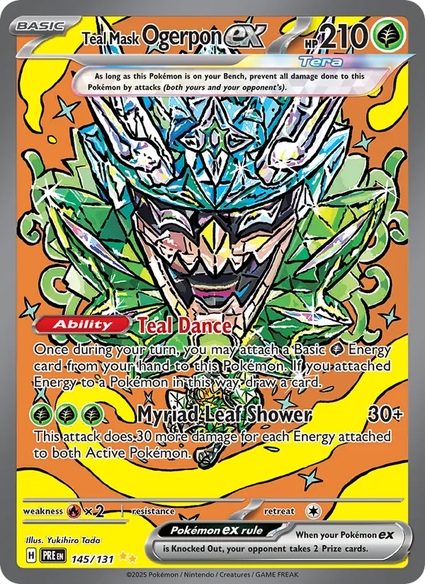 Teal Mask Ogerpon ex card from Prismatic Evolutions, number 145/131