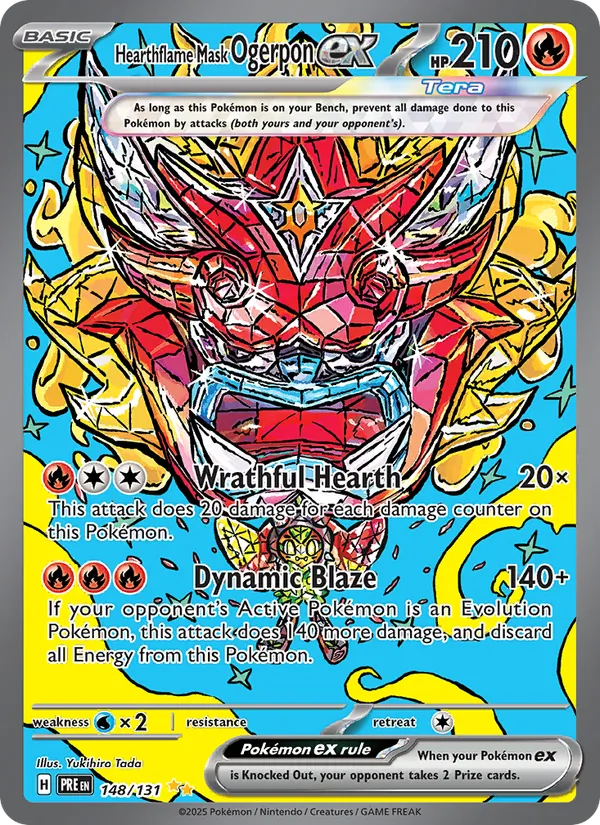 Hearthflame Mask Ogerpon ex card from Prismatic Evolutions, number 148/131